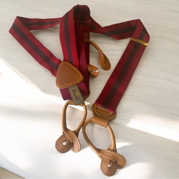 TRAFALGAR Suspenders Silk Maroon & Blue Center Stripe OS NEW - Picture 2 of 13